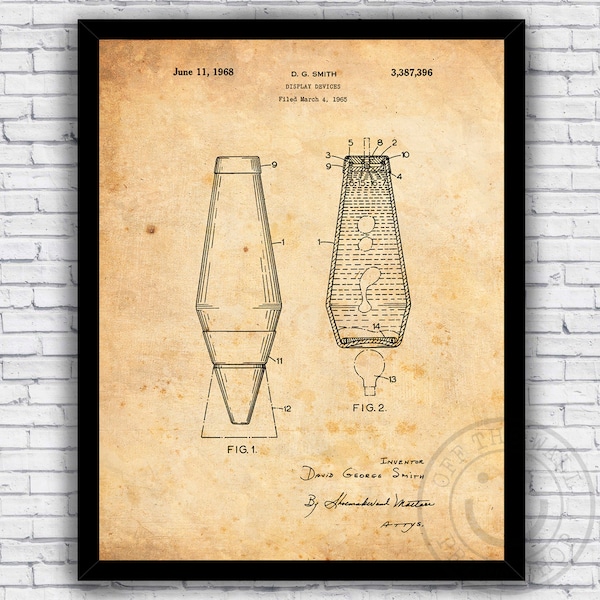 Lava Lamp Retro 1960s Hippie Era Patent Blueprint - Wall Art Print Decor - Size and Frame Options