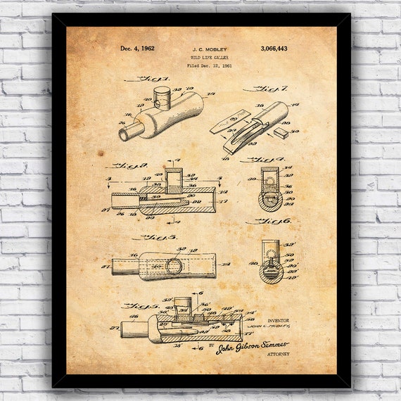 Duck Hunting Wildlife Call Patent Blueprint Wall Art Print | Etsy