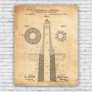 Light House Patent Blueprint - Wall Art Print Decor - Size Options