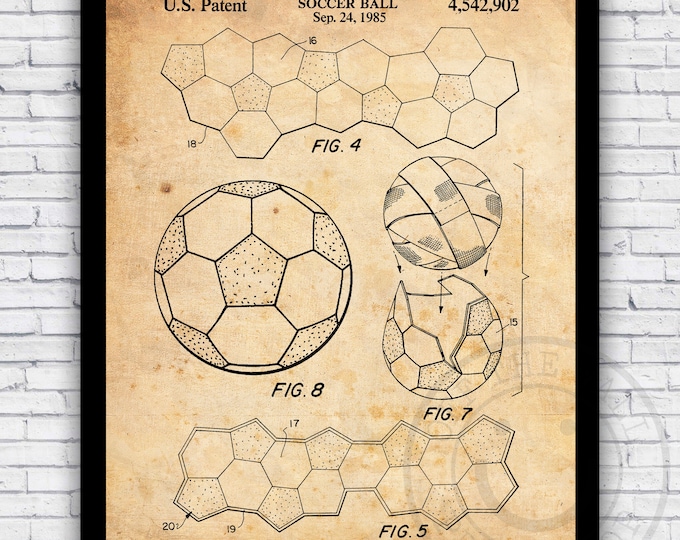 Soccer Ball Patent Blueprint - Wall Art Print Decor - Size and Frame Options