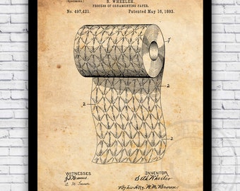Toilet Paper Roll Holder Patent Blueprint Bathroom Wall Art | Etsy