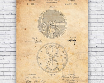 Chronograph Watch Patent Blueprint - Wall Art Print Decor - Size Options