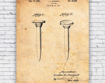 Golf Ball Tee Patent Blueprint - Wall Art Print Decor - Size Options