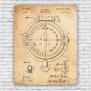 Pocket Compass Patent Blueprint - Wall Art Print Decor - Size Options