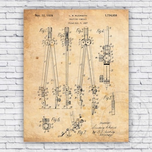Drafting Compass Blueprint - Wall Art Print Decor - Size Options