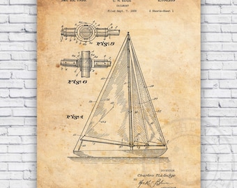 Sailboat Patent Blueprint - Wall Art Print Decor - Size Options