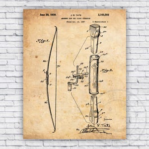 Archery Wooden Bow & Sight Patent Blueprint - Wall Art Print Decor - Size Options
