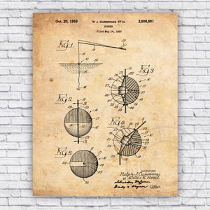 Fishing Bobber Bob Lure Patent Blueprint - Wall Art Print Decor - Size Options