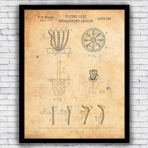 Disc Golf Frisbee Basket Catcher 1970s Patent Blueprint - Wall Art Print Decor - Size and Frame Options