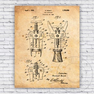 Corkscrew Patent Blueprint - Wall Art Print Decor - Size Options