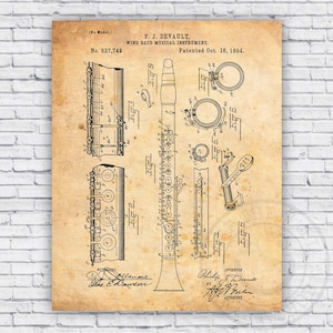 Clarinet Woodwind Music Instrument Patent Blueprint - Wall Art Print Decor - Size Options
