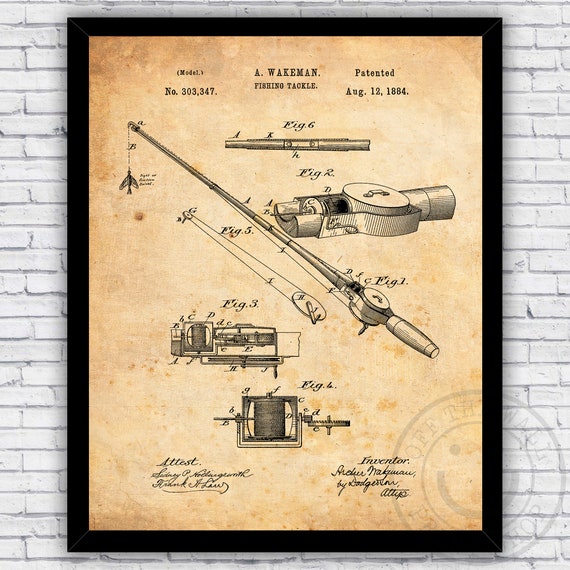 Fishing Rod Tackle Fisherman Outdoorsman Patent Blueprint Wall Art