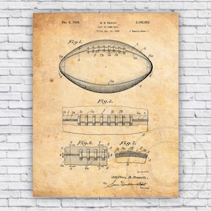 Football Game Ball Vintage Sports Patent Blueprint - Wall Art Print Decor - Size Options