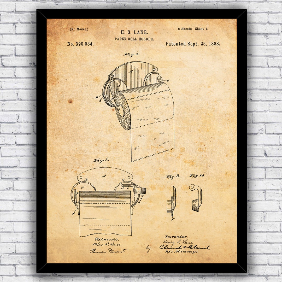 Toilet Paper Roll Holder Patent Blueprint Bathroom Wall Art Print Decor