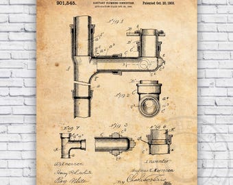 Plumbing Pipe Patent Blueprint - Wall Art Print Decor - Size Options