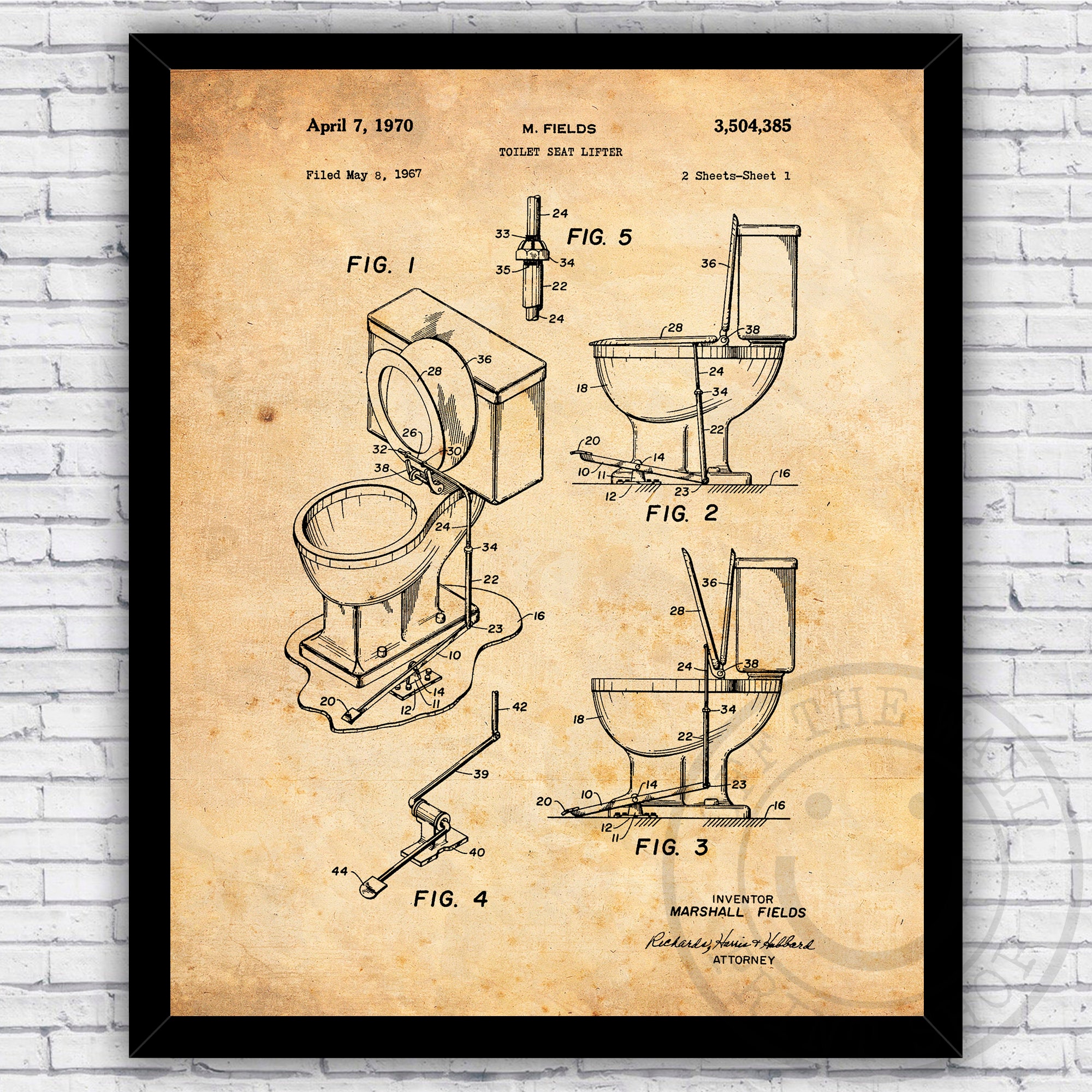 Toilet Seat Lifter Bathroom Patent Blueprint Wall Art Print Etsy