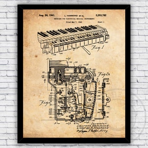Electric Keyboard Patent Blueprint - Wall Art Print Decor - Size and Frame Options
