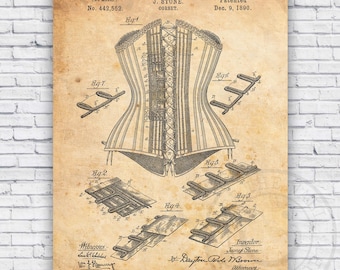Corset Patent Blueprint - Wall Art Print Decor - Size Options