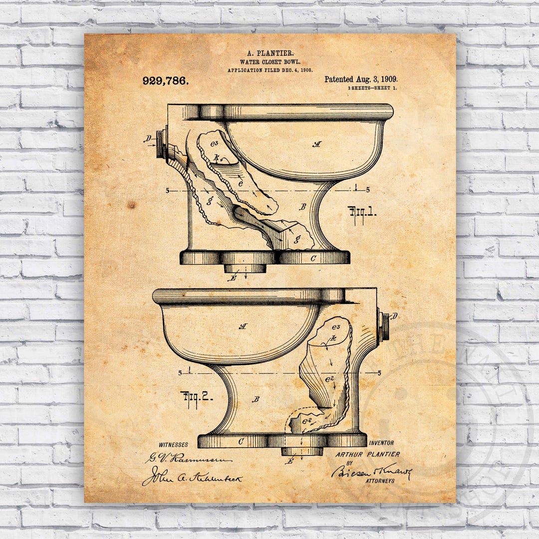 Ceramic Toilet Bowl Patent Blueprint - Bathroom Wall Art Print Decor ...