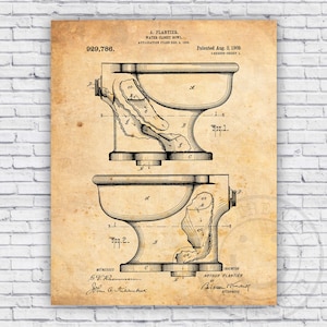 Ceramic Toilet Bowl Patent Blueprint - Bathroom Wall Art Print Decor - Size Options