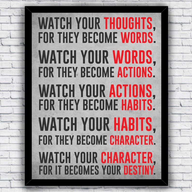 Watch Your Thoughts Motivational Saying Wall Art Print Decor Etsy