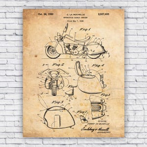 Motorcycle Bagger Saddle Bags Patent Blueprint - Wall Art Print Decor - Size Options