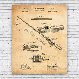 Fishing Rod Tackle Patent Blueprint - Wall Art Print Decor - Size Options