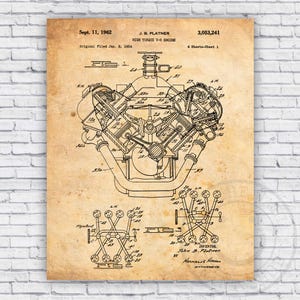 High Torque V8 Engine Patent Blueprint Wall Art Print Decor - Size Options