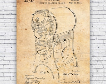 Coffee Roaster Patent Blueprint - Wall Art Print Decor - Size Options