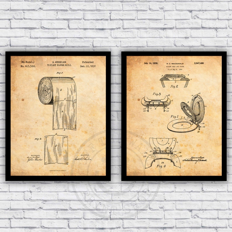 Toilet Paper Direction Seat up Down Patents Two Bathroom Etsy