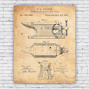 Anvil Vise Tool Patent Blueprint - Wall Art Print Decor - Size Options