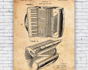 Accordion Patent Blueprint - Wall Art Print Decor - Size Options