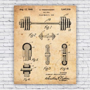 Barbell Weight Lifting Patent Blueprint - Wall Art Print Decor - Size Options