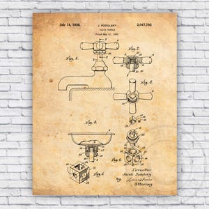 Bathroom Faucet Sink Knob Patent Blueprint - Wall Art Print Decor - Size Options
