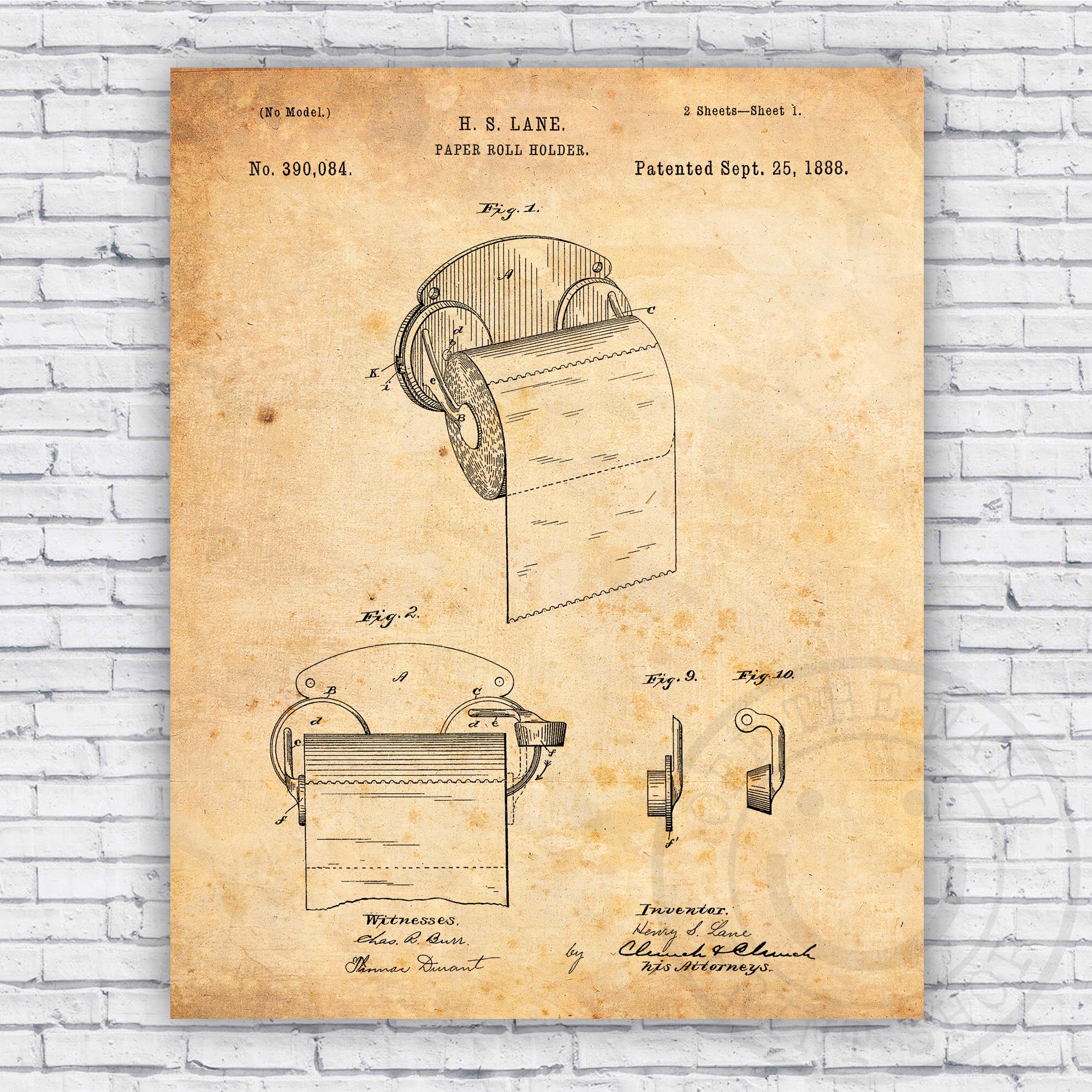 Toilet Paper Roll Holder Patent Blueprint - Bathroom Wall Art