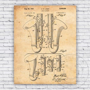 Bass Clarinet Woodwind Music Patent Blueprint - Wall Art Print Decor - Size Options