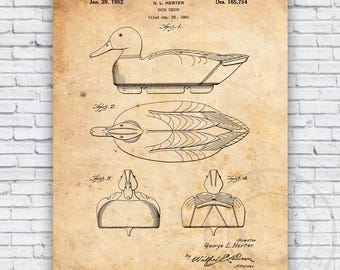 Duck Decoy Hunting Patent Blueprint - Wall Art Print Decor - Size Options