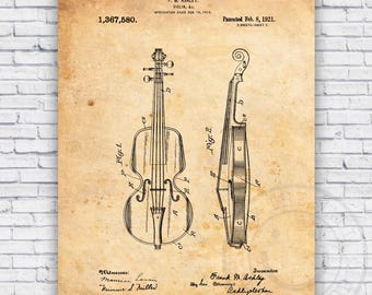 Violin Musical String Instrument 1920s Patent Blueprint - Wall Art Print Decor - Size Options