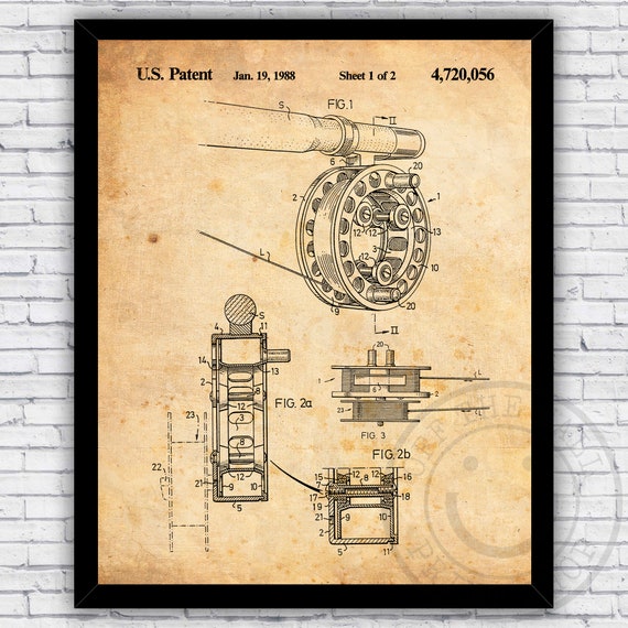 Fly Fishing Reel Line Process Spool Patent Blueprint Wall Art Print Decor  Size and Frame Options 
