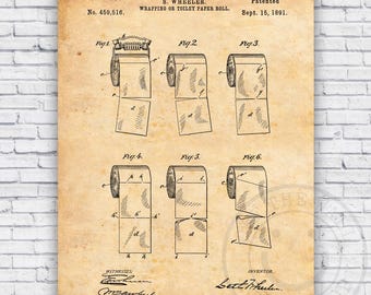 Toilet Paper Roll Direction Bathroom Patent Blueprint - Wall Art Print Decor - Size Options