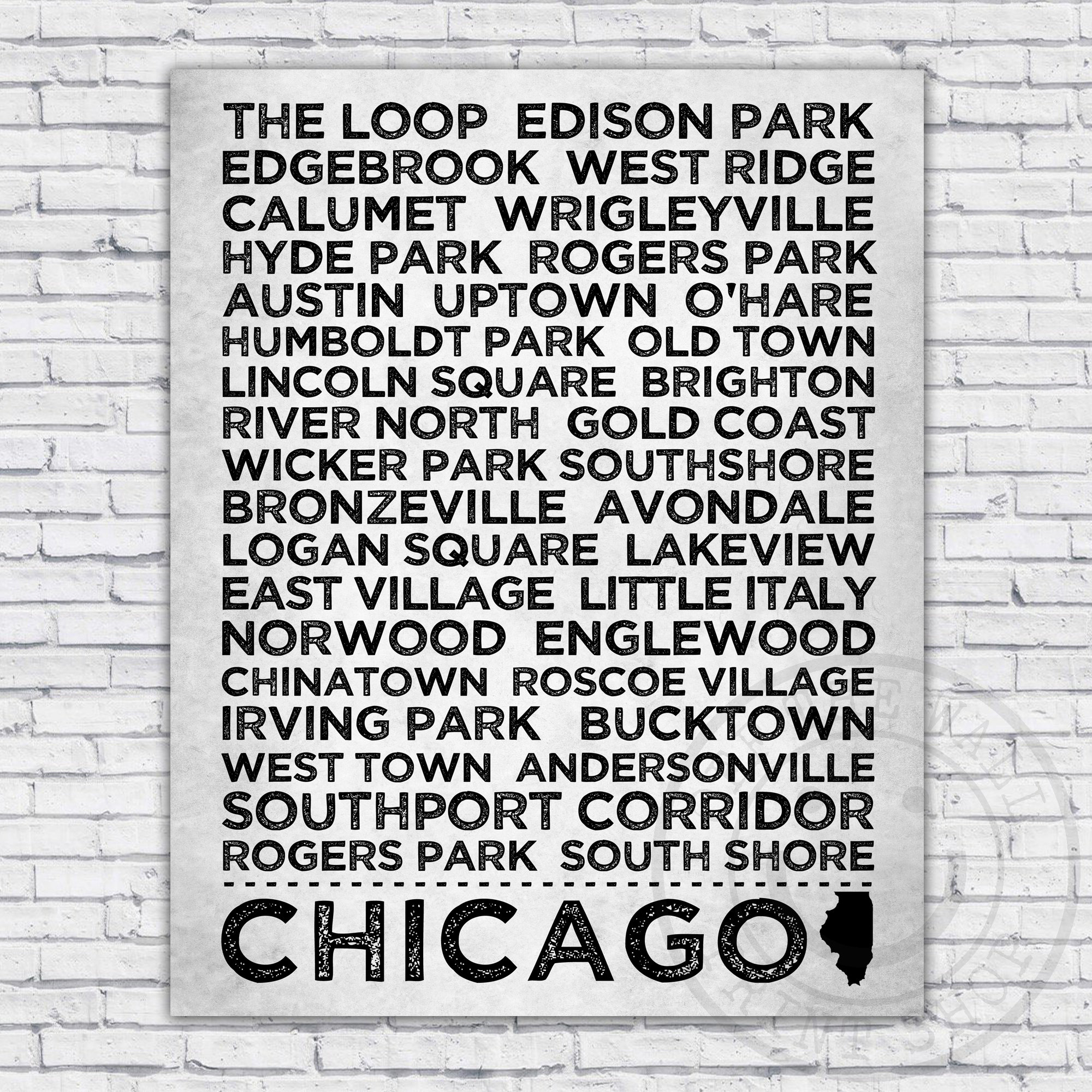 Chicago City Neighborhood Names Typography Print Wall Art Decor - Size ...