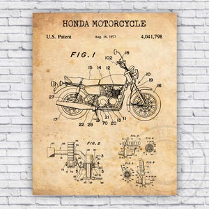 Patent Depicting 1970s Honda Motorcycle Blueprint Wall Art Print Decor - Size Options