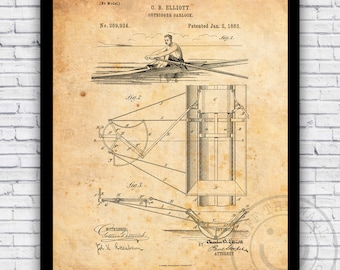 Rowing Boat Outrigger Oarlock Patent Blueprint - Wall Art Print Decor - Size and Frame Options