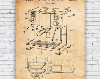 Espresso Machine Patent Blueprint - Wall Art Print Decor - Size Options