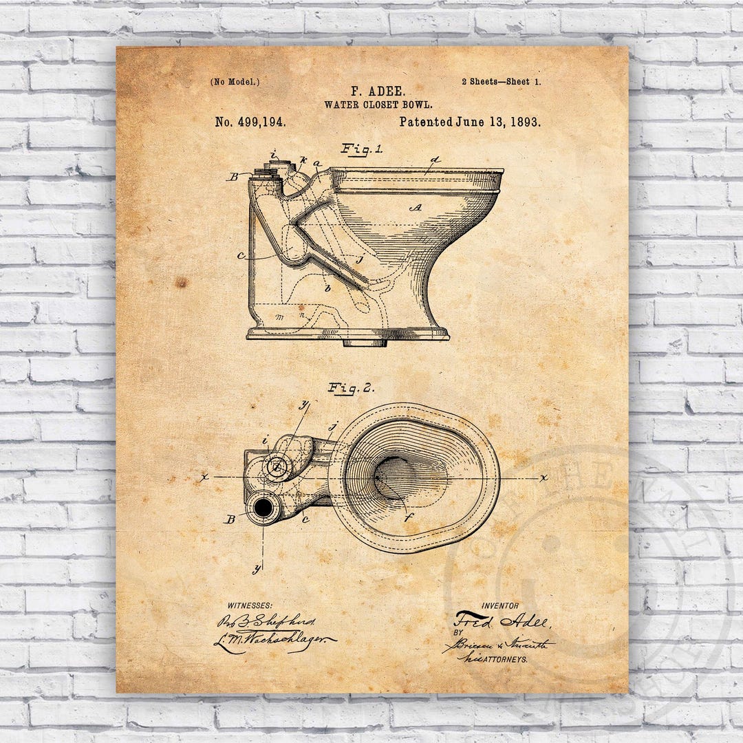 Water Closet Toilet Bowl Patent Blueprint - Bathroom Wall Art Print ...