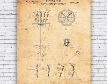Disc Golf Frisbee Basket Catcher 1970s Patent Blueprint - Wall Art Print Decor - Size Options