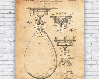 Boxing Speed Bag Patent Blueprint - Wall Art Print Decor - Size Options