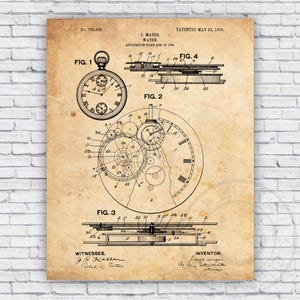 Pocket Watch Patent Blueprint - Wall Art Print Decor - Size Options