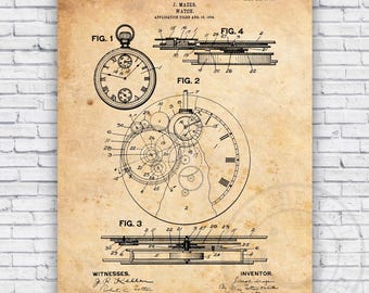 Pocket Watch Patent Blueprint - Wall Art Print Decor - Size Options