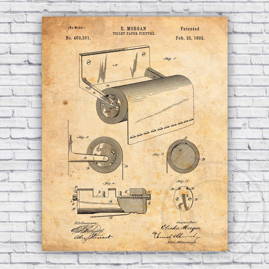 Toilet Paper Roll Fixture Patent Blueprint - Bathroom Wall Art Print ...